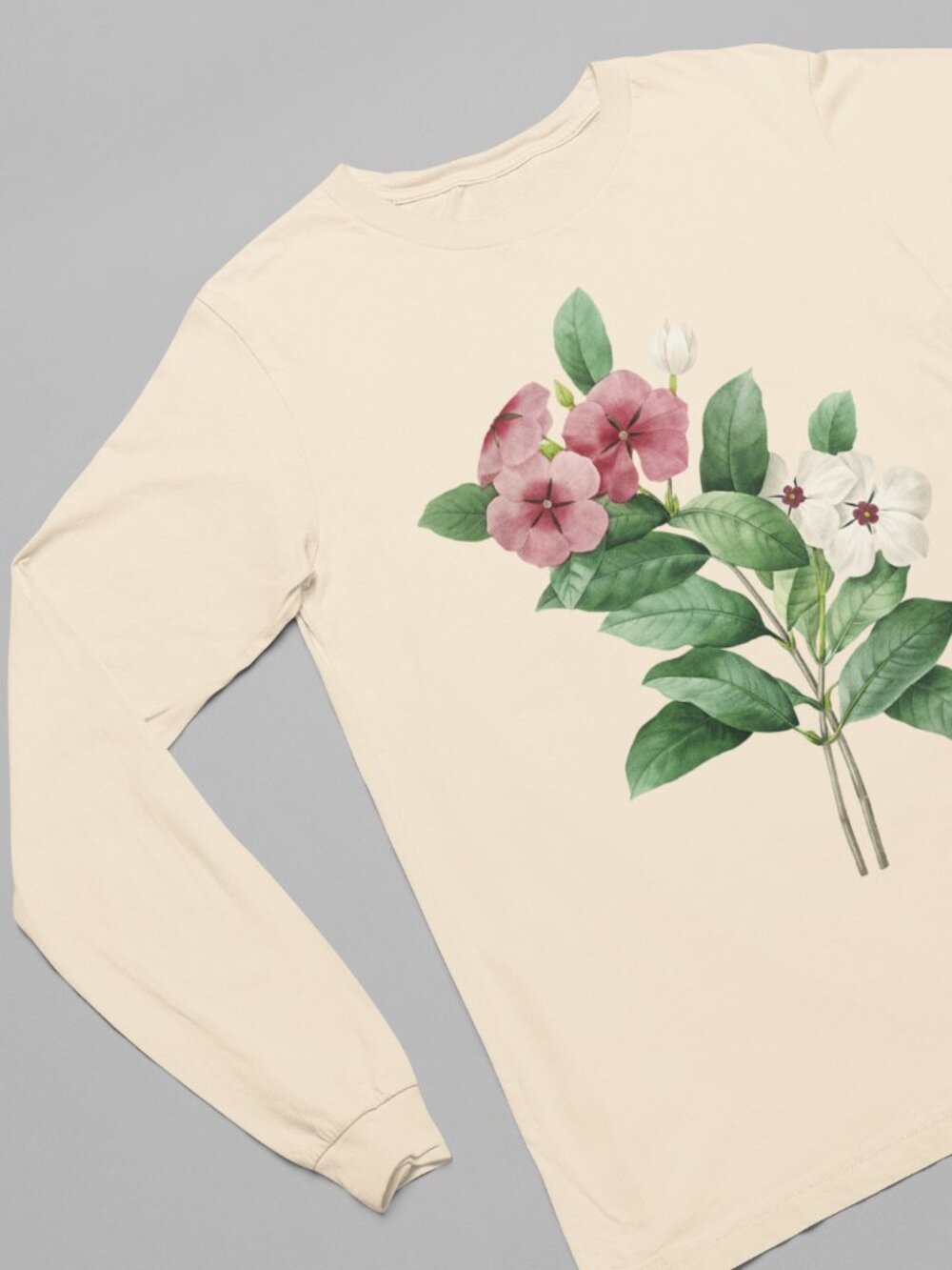 Periwinkle Vintage Floral Print Long Sleeve Graphic Tee T-shirt S-XXL - Picture 2 of 6